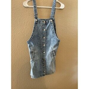 Celebrity Pink Overall Denim Dress Blue  Button-Up Front Slit Pockets - M